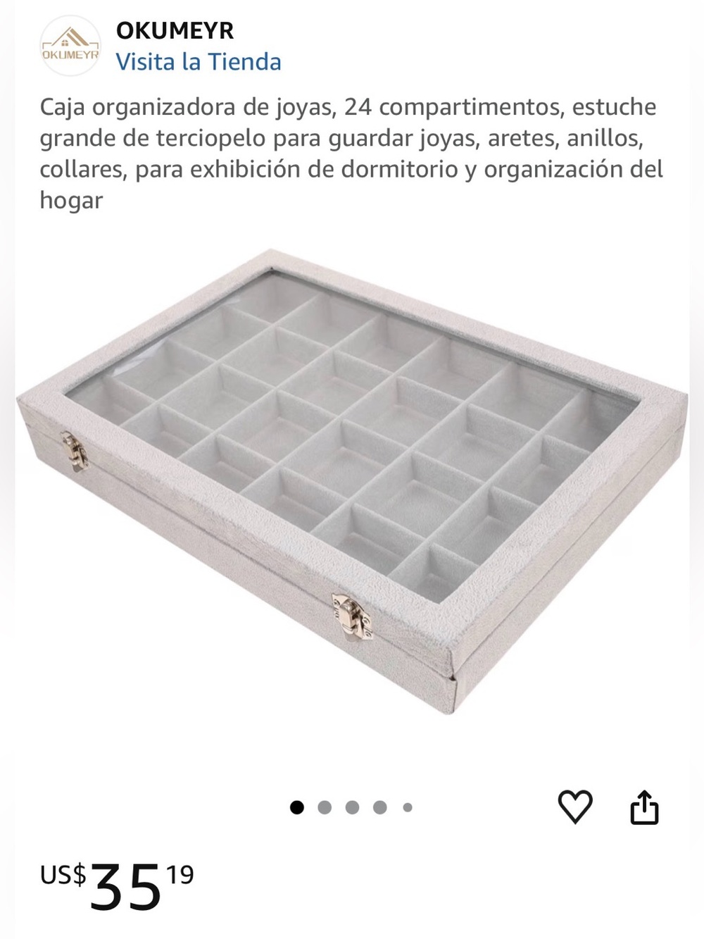 Gray 24-Compartment Jewelry Organizer Box